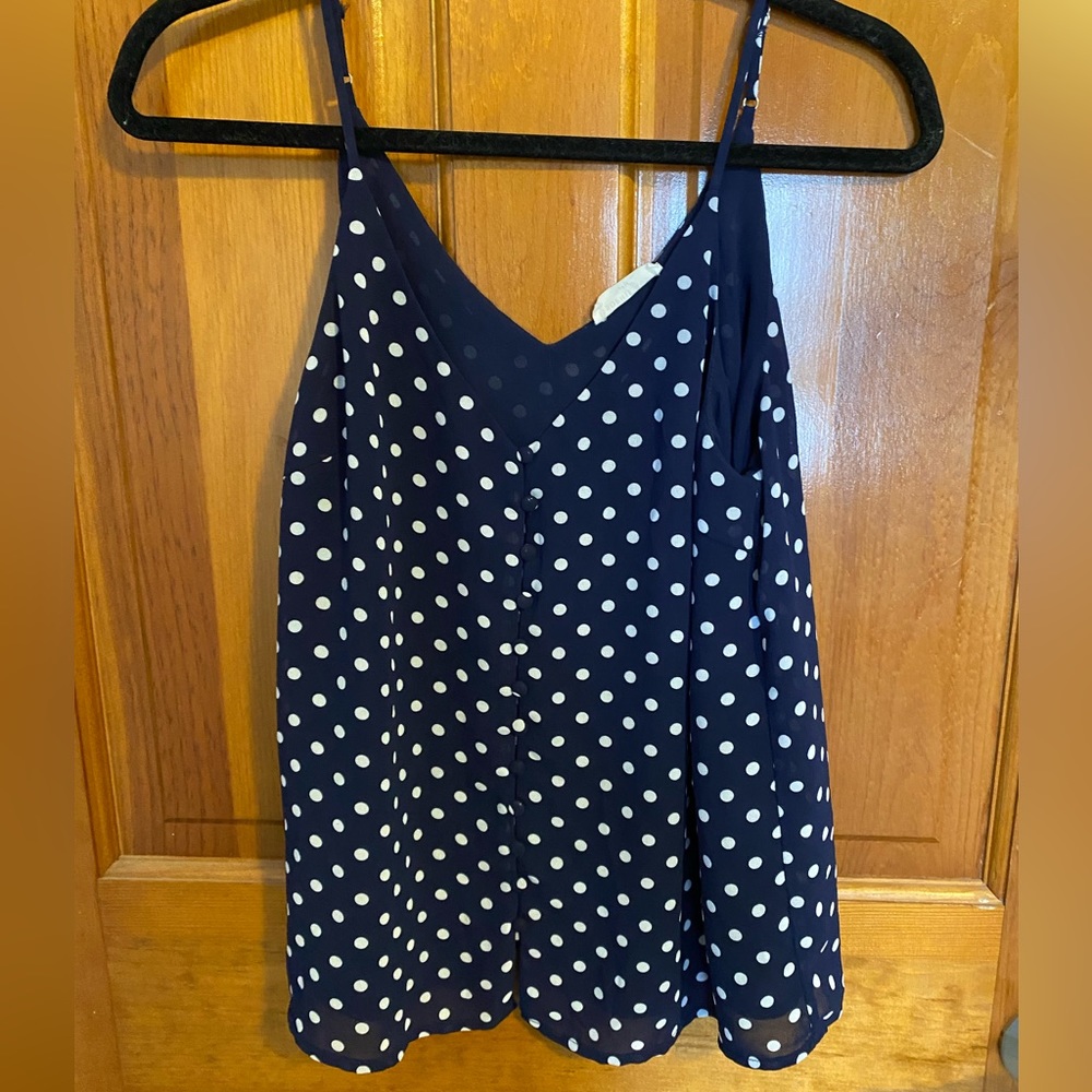 Blue and white polka dot tank